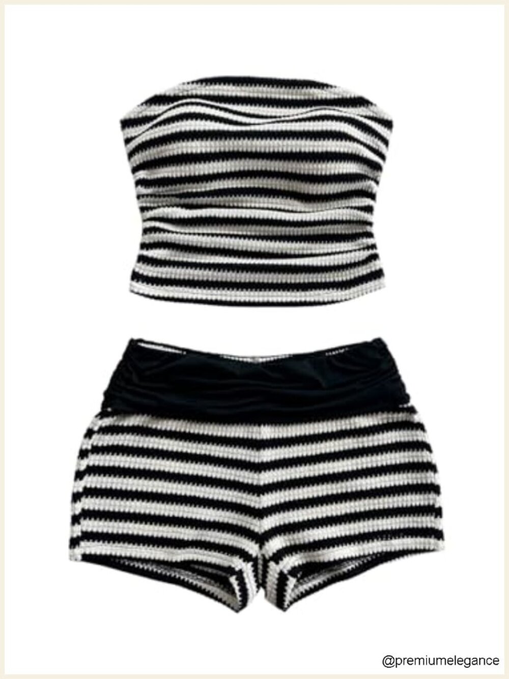 Women's Striped Two Piece Shorts Set Strapless Tube Top Backless Sleeveless Knit